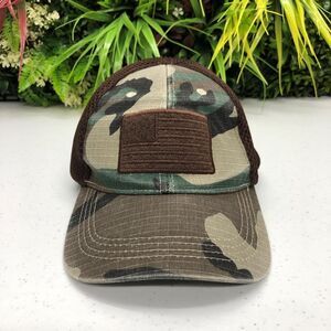 Highland Tactical Hat Cap Fitted Mens One Size Brown Camo USA Flag Patch Trucker